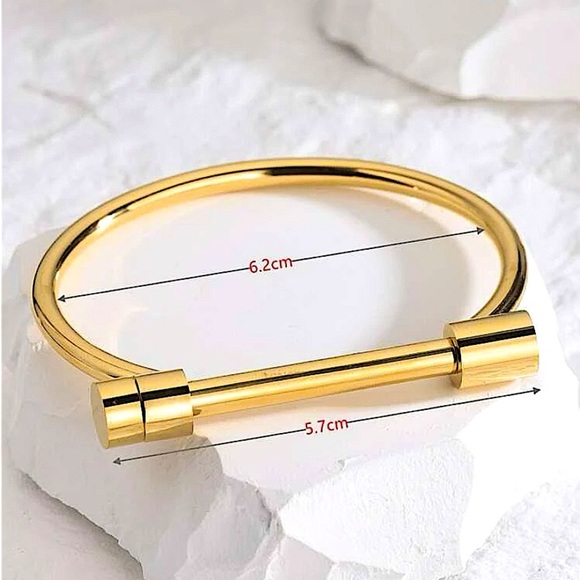 Gold Plated Bar Screw Bangle Bracelet Nail Screwdriver - Picture 11 of 11